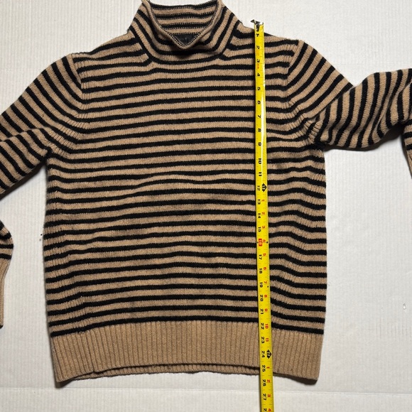 J. CREW Rolled Mock Neck Striped Warm Tan Black Wool Cashmere Blend Sweater XL - Picture 5 of 12